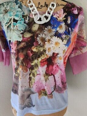Floral Print Short Sleeve Women's Top - Pink Multi